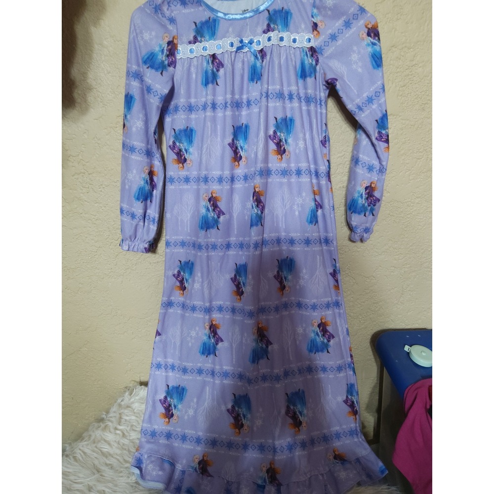 Disney Frozen 2 Girls Purple Fleece Nightgown Anna Elsa Snowflake Size 8